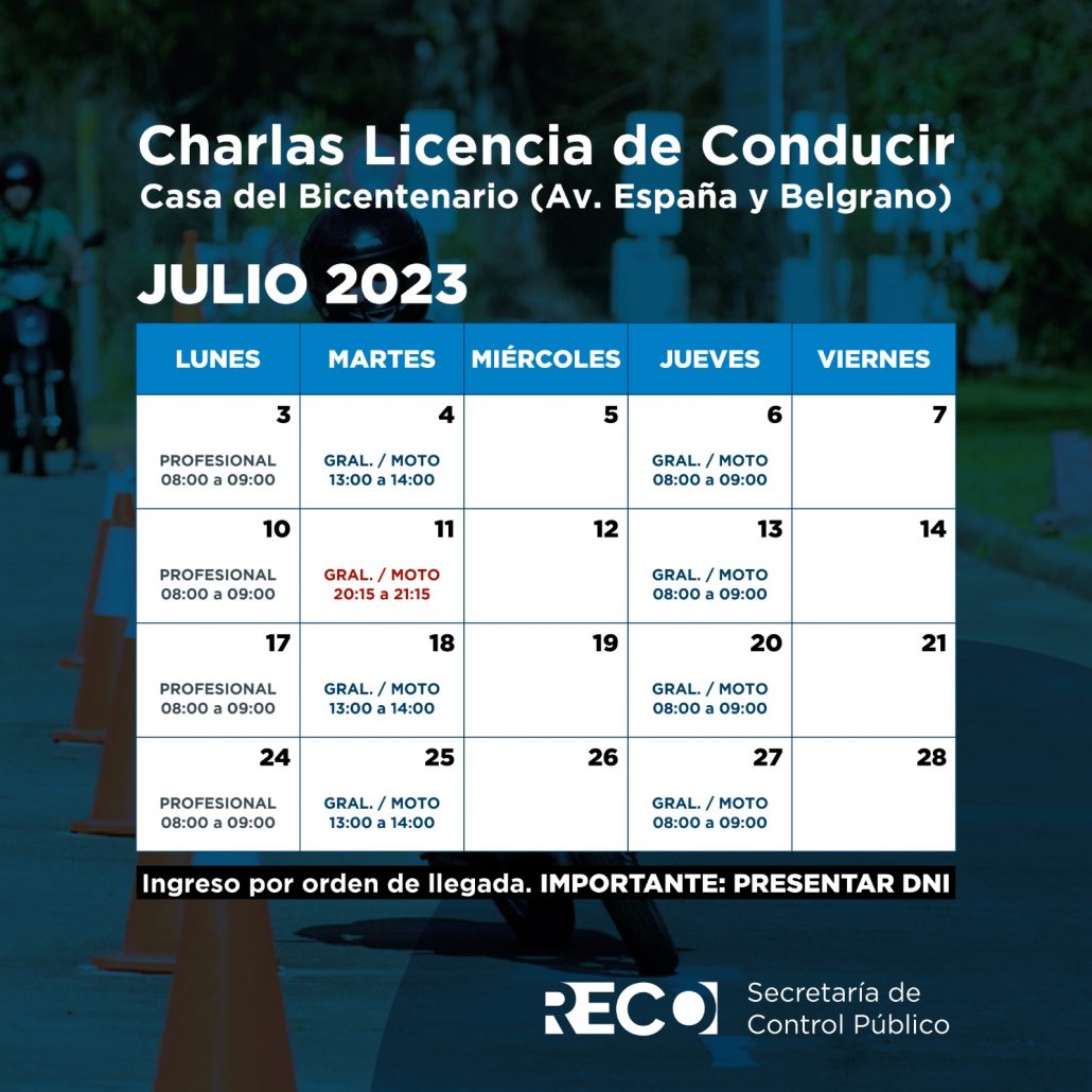 charlas de Licencia de conducir mes de julio