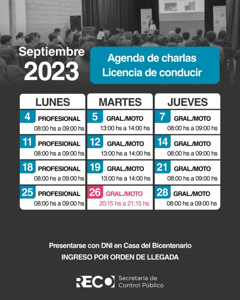 Cronograma septiembre charlas licencia de conducir